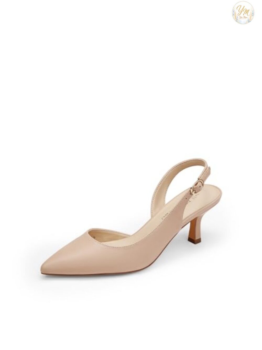 Kitten Heel Slingback Pumps Pointed Toe Faux Leather